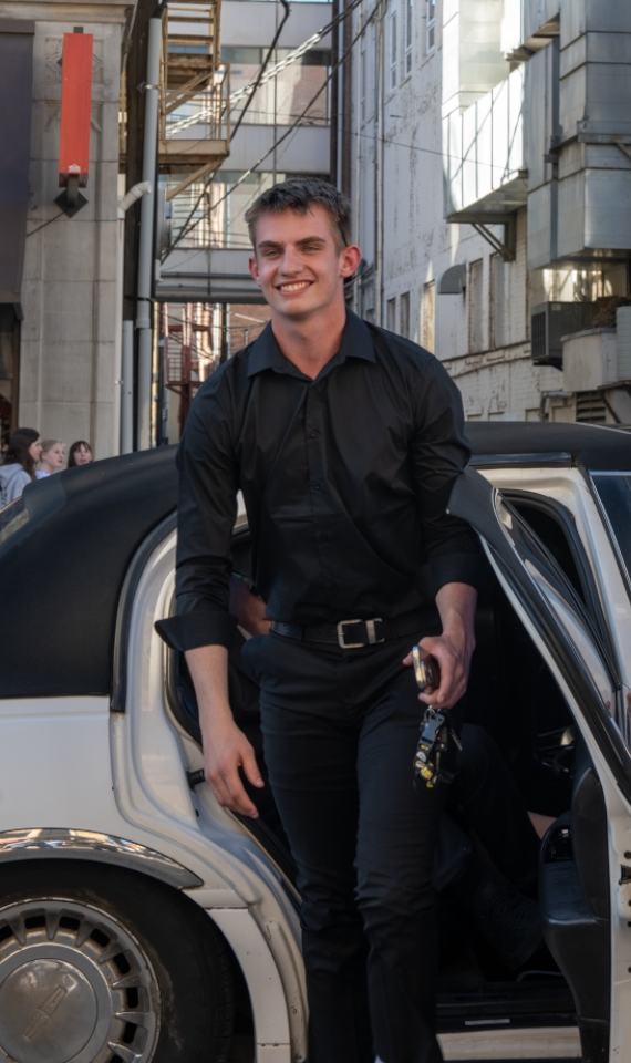 5.7.25 Senior Montana Thomas steps out of the limo at the Billings Central Film Premiere. 